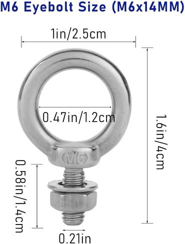 10 Pack Eye Bolts with Nuts M6 Screw Eyebolt Stainless Steel Heavy Duty Eye Bolt Male Screw Thread Ring Shoulder Eye Bolts in Saudi Arabia