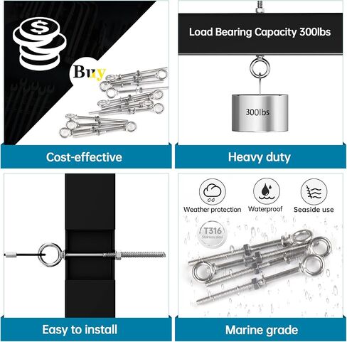 Muzata 5pack 1/4"-20 Eye Bolt Heavy Duty Shoulder Lifting Ring Threaded Eyebolts with Nuts Washers T316 Stainless Steel Marine Grade UNC-3A CR32 in Saudi Arabia