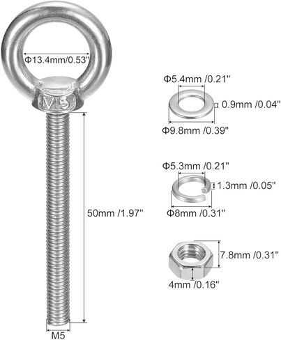 uxcell Lifting Eye Bolt, 1 Set M14 x 120mm Eye Bolt with Nut Washer 304 Stainless Steel Shoulder Lifting Ring Eye Bolt for Hanging Item in Kuwait