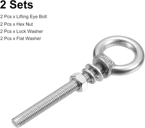 uxcell Lifting Eye Bolt, 1 Set M14 x 120mm Eye Bolt with Nut Washer 304 Stainless Steel Shoulder Lifting Ring Eye Bolt for Hanging Item in Kuwait