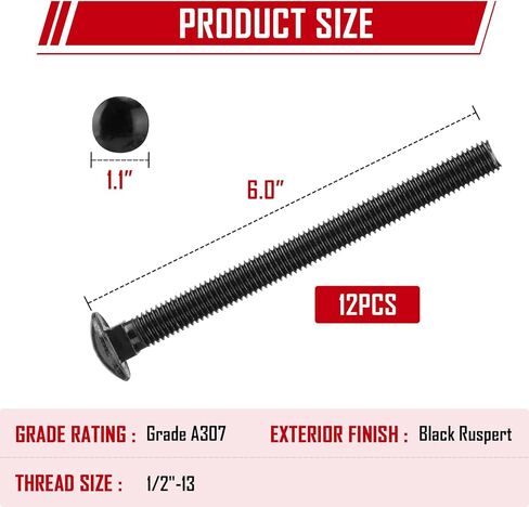 SPARKWHIZ 1/2 in. x 6 in. Carriage Bolt Kit Includes 12 Bolts, 12 Washers, and 12 Nuts in Kuwait