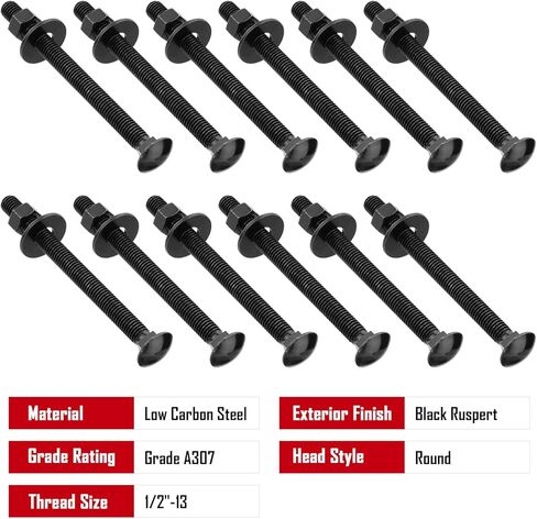 SPARKWHIZ 1/2 in. x 6 in. Carriage Bolt Kit Includes 12 Bolts, 12 Washers, and 12 Nuts in Kuwait