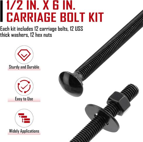 SPARKWHIZ 1/2 in. x 6 in. Carriage Bolt Kit Includes 12 Bolts, 12 Washers, and 12 Nuts in Kuwait