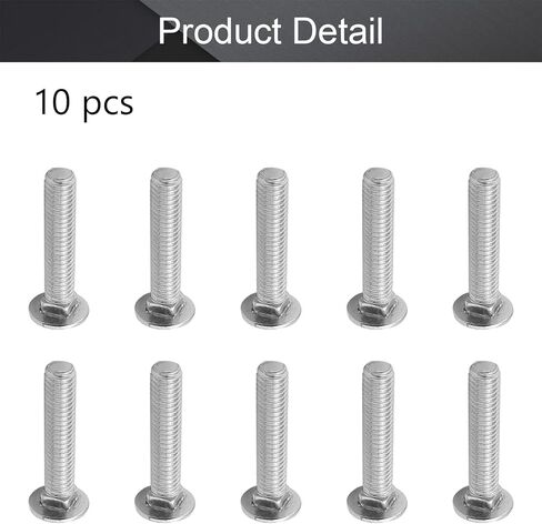 MroMax 10PCS Carriage Bolts M6x30mm Half Round Head Square Neck Bolt Fasteners 304 Stainless Steel Neck Carriage Bolt Silver Tone in Kuwait