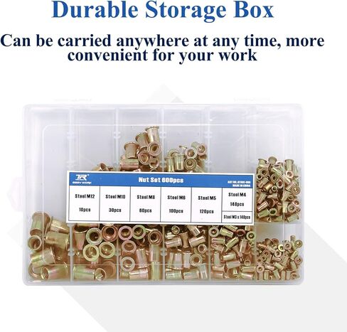 500 قطعة مجموعة صواميل البرشام SAE، تشكيلة صواميل البرشام 6#-32، 8#-32، 10#-24، 1/4"-20، 5/16"-18، 3/8"-16، 1/2"- 13، UNC الكربون الصلب الزنك مطلي الانتهاء من رأس مسطح الخيوط إدراج برشام المكسرات مجموعة in Kuwait