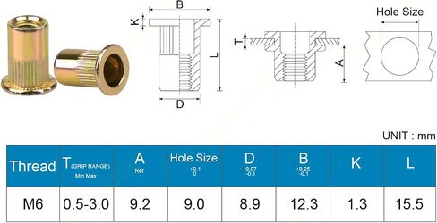 M6 Metric Rivet Nuts Zinc Plated Carbon Steel Threaded Insert Nut Nutsert Rivnuts Flat Head Knurled Body,40Pcs in Saudi Arabia