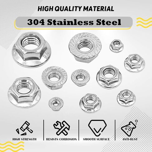 Hilitchi 140-Pcs M3 M4 M5 M6 M8 M10 M12 Hex Flange Nuts Assortment Kit - 304 Stainless Steel in Saudi Arabia