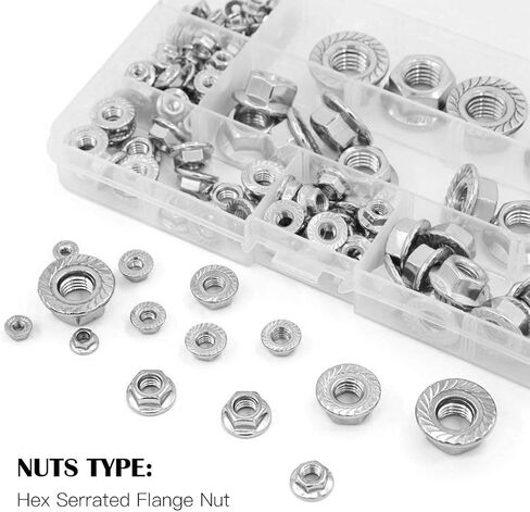 Hilitchi 140-Pcs M3 M4 M5 M6 M8 M10 M12 Hex Flange Nuts Assortment Kit - 304 Stainless Steel in Saudi Arabia