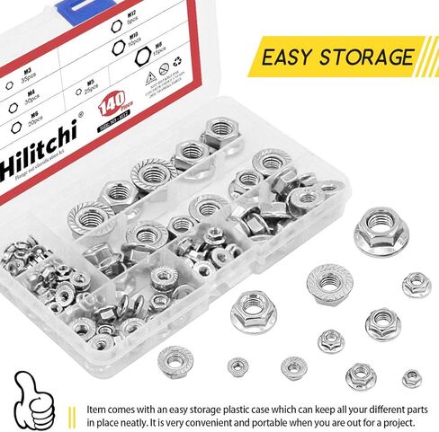 Hilitchi 140-Pcs M3 M4 M5 M6 M8 M10 M12 Hex Flange Nuts Assortment Kit - 304 Stainless Steel in Saudi Arabia