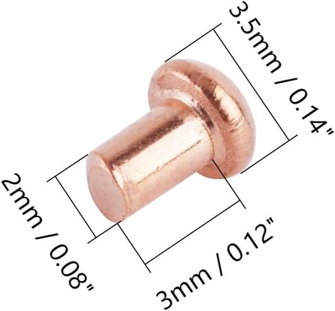 Aicosineg Solid Rivet,50Pcs T Shape Round Head Copper Solid Rivets M3 Round Head Fastener for Electrical Applications Copper Finish Copper Tone 0.12"Dia x 0.47"Length in Kuwait