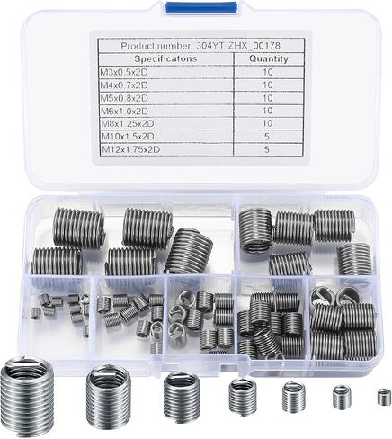 60 Pcs Wire Screw Sleeve Thread Repair Kit, Metric M3 M4 M5 M6 M8 M10 M12 Wire Inserts Screws Sleeve Assortment Kit, Stainless Steel Helical Type Coiled Wire Thread Inserts Repair Sleeve in Saudi Arabia