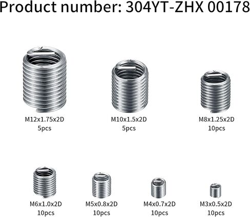 60 Pcs Wire Screw Sleeve Thread Repair Kit, Metric M3 M4 M5 M6 M8 M10 M12 Wire Inserts Screws Sleeve Assortment Kit, Stainless Steel Helical Type Coiled Wire Thread Inserts Repair Sleeve in Saudi Arabia