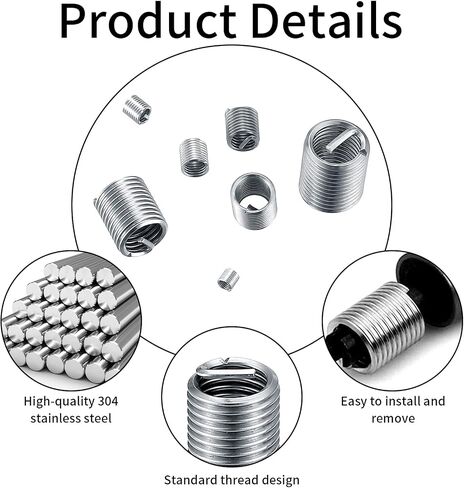 60 Pcs Wire Screw Sleeve Thread Repair Kit, Metric M3 M4 M5 M6 M8 M10 M12 Wire Inserts Screws Sleeve Assortment Kit, Stainless Steel Helical Type Coiled Wire Thread Inserts Repair Sleeve in Saudi Arabia