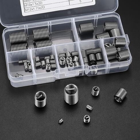 60 Pcs Wire Screw Sleeve Thread Repair Kit, Metric M3 M4 M5 M6 M8 M10 M12 Wire Inserts Screws Sleeve Assortment Kit, Stainless Steel Helical Type Coiled Wire Thread Inserts Repair Sleeve in Saudi Arabia