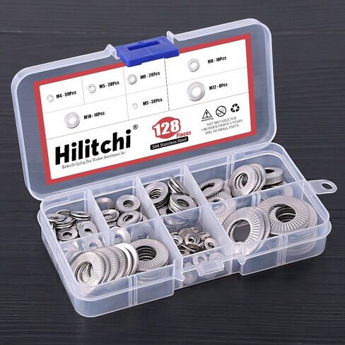 Hilitchi 128-Pcs [M3 - M12] Stainless Steel Washers Metric 304 Stainless Steel Belleville Spring Disc Washer Assortment Set in Saudi Arabia