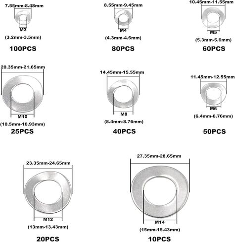 MCMASKE 385 قطعة متري M3 M4 M5 M6 M8 M10 M12 M14 304 الفولاذ المقاوم للصدأ موجة الربيع غسالات مجموعة متنوعة in Kuwait