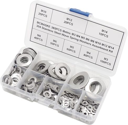 MCMASKE 385 قطعة متري M3 M4 M5 M6 M8 M10 M12 M14 304 الفولاذ المقاوم للصدأ موجة الربيع غسالات مجموعة متنوعة in Kuwait