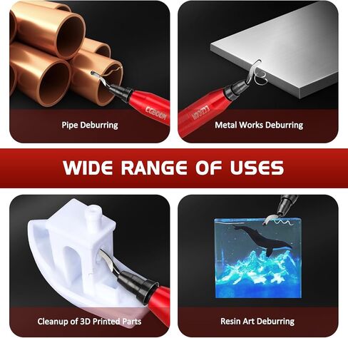 أداة إزالة الأزيز مع 10 شفرات HSS (فولاذية) إضافية في 3 أوضاع ومقبض ألومنيوم واحد - تعمل على المعدن والبلاستيك والراتنج والطابعة ثلاثية الأبعاد وأنابيب PVC والنحاس، ومزيل حواف الثقب، ومزيل الأزيز، وأداة مخرطة محمولة in Kuwait