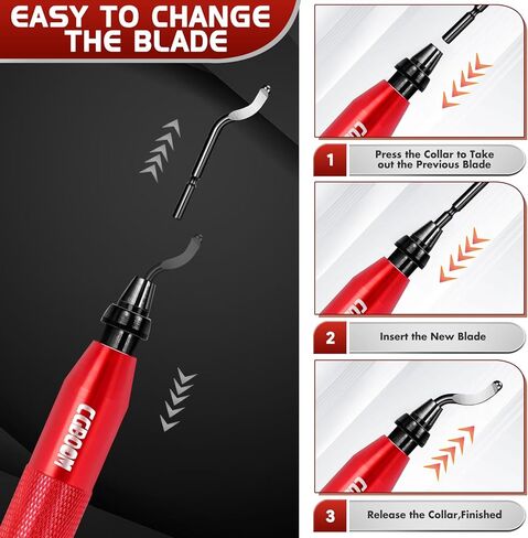 أداة إزالة الأزيز مع 10 شفرات HSS (فولاذية) إضافية في 3 أوضاع ومقبض ألومنيوم واحد - تعمل على المعدن والبلاستيك والراتنج والطابعة ثلاثية الأبعاد وأنابيب PVC والنحاس، ومزيل حواف الثقب، ومزيل الأزيز، وأداة مخرطة محمولة in Kuwait