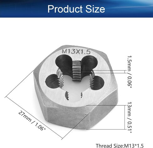 Auniwaig Hex Die M13 x 1.5 درجة من الفولاذ الكربوني، قالب إعادة الخيط السداسي المتري، قالب أنبوب مستدق مسدس، قالب خيط الآلة، لإصلاح الخيوط في الثقوب أو البراغي المقطوعة 1 قطعة in Kuwait