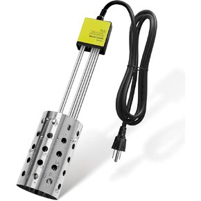 1000W Electric Immersion Heater, Bucket Water Heater with 304 Stainless-steel Guard, Submersible Bucket Heater with Thermostat and Auto Shutoff, Heats 5 Gallons Water in Minutes