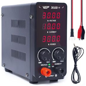 WEP 605D-III DC Variable Power Supply 60.00V 5.000A High Precision Bench Lab Power Supply with Alligator Clips for anodizing kit, Electroplating, arduino, breadboard
