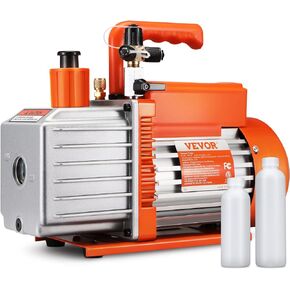 VEVOR 5 CFM 2 Stage Rotary Vane Vacuum Pump 1/2 HP Air Vacuum Pump Sparkless Motor Not only for R22 R410a but Also R32 R1234yf Systems for HVAC/Auto Repair&Maintenance Resin Degassing Two Oil Bottles