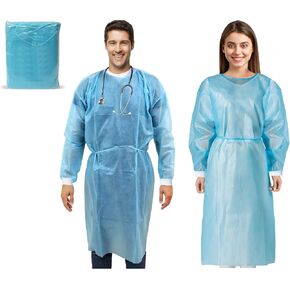 MEDICAL NATION 100 قطعة من أثواب العزل للاستعمال مرة واحدة - المستوى الأزرق 2 SMS 40 جرامًا للمتر المربع مادة غير منسوجة - أثواب معدات الوقاية الشخصية يمكن التخلص منها لطب الأسنان، والاستخدام الطبي، وأثواب مقاومة للسوائل وخالية من اللاتكس، مقاس عالمي in Kuwait