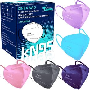 XINYA BAO 50 Packs KN95 Face Mask 5-Ply Breathable & Comfortable Filter Safety Mask with Elastic Ear loop and Nose Bridge Clip, Protective Face Cover Mask, Filter Efficiency ≥95% Multi Color.