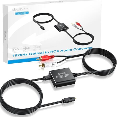 محول بصري إلى RCA، eSynic 192 KHZ محول صوت رقمي إلى تناظري، محول بصري محمول إلى RCA 2.1 متر صوت بصري إلى كابل RCA، محول DAC من سبائك الألومنيوم لـ HDTV Blue-ray PS4 وما إلى ذلك in Kuwait