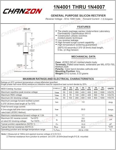 (عبوة من 100 قطعة) Chanzon 1N4004 صمام ثنائي مقوم 1A 400V DO-41 (DO-204AL) محوري 4004 IN4004 1 أمبير 400 فولت ثنائيات السيليكون الإلكترونية in Kuwait