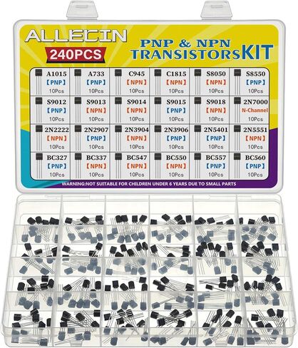 ALLECIN 24 القيم BJT الترانزستور كيت A1015 A733 C945 C1815 S8050 S8550 S9012 S9013 S9014 S9015 S9018 2N7000 2N2222 2N2907 2N3904 2N3906 2N5401 2N5551 BC327 BC337 BC547 BC550 BC557 BC560 الترانزستورات in Kuwait