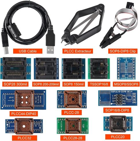 مبرمج T48 TL866-3G يدعم 31000+ ICS لـ EPROM/MCU/SPI/Nor/NAND Flash/EMMC/IC Tester/ TL866CS TL866II Plus مع 9 محولات (مضيف مبرمج T48 + 9 محول) in Kuwait