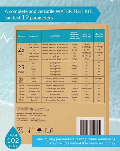 مجموعات اختبار المياه لمياه الشرب، مجموعة أدوات اختبار المياه MicroBeats PRO 19 في 1 من سلسلة MicroBeats PRO، جهاز اختبار جودة مياه الآبار في City Home Tap، 100 شريط + 2 اختبار لصلابة حديد الرصاص ودرجة الحموضة والفلورايد، والمزيد in Kuwait