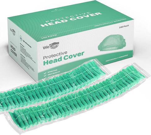 شبكة شعر منتفخة لخدمة الطعام، 100 عبوة من شبكة شعر منتفخة ملفوفة بشكل فردي للنساء والرجال - قبعة جراحية للممرضات، غطاء رأس واقٍ in Kuwait