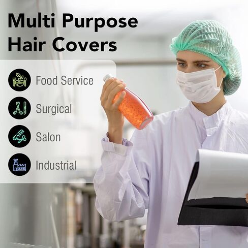 شبكة شعر منتفخة لخدمة الطعام، 100 عبوة من شبكة شعر منتفخة ملفوفة بشكل فردي للنساء والرجال - قبعة جراحية للممرضات، غطاء رأس واقٍ in Kuwait