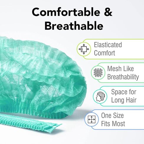 شبكة شعر منتفخة لخدمة الطعام، 100 عبوة من شبكة شعر منتفخة ملفوفة بشكل فردي للنساء والرجال - قبعة جراحية للممرضات، غطاء رأس واقٍ in Kuwait
