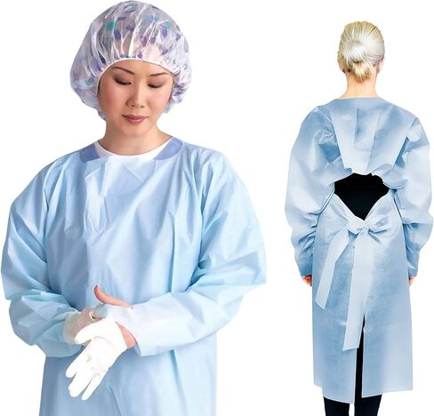 50 حزمة، أثواب عزل من المستوى 2، PP+PE، أزرق، مقاس واحد (OSFM)، فوق الرأس (OTH)، ربطة خصر، حلقات إبهام، ظهر مفتوح، مقاوم للسوائل، بولي بروبيلين غير منسوج مع طلاء بولي إيثيلين in Kuwait