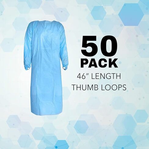 50 حزمة، أثواب عزل من المستوى 2، PP+PE، أزرق، مقاس واحد (OSFM)، فوق الرأس (OTH)، ربطة خصر، حلقات إبهام، ظهر مفتوح، مقاوم للسوائل، بولي بروبيلين غير منسوج مع طلاء بولي إيثيلين in Kuwait