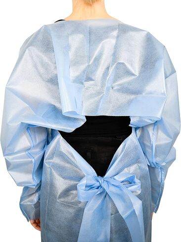 50 حزمة، أثواب عزل من المستوى 2، PP+PE، أزرق، مقاس واحد (OSFM)، فوق الرأس (OTH)، ربطة خصر، حلقات إبهام، ظهر مفتوح، مقاوم للسوائل، بولي بروبيلين غير منسوج مع طلاء بولي إيثيلين in Kuwait