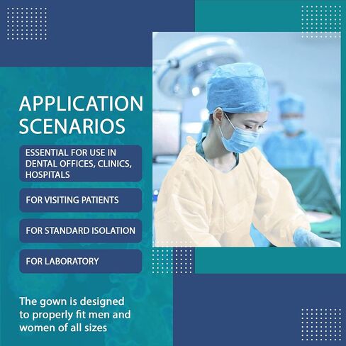MEDICAL NATION 100 قطعة من أثواب العزل للاستعمال مرة واحدة - المستوى الأزرق 2 SMS 40 جرامًا للمتر المربع مادة غير منسوجة - أثواب معدات الوقاية الشخصية يمكن التخلص منها لطب الأسنان، والاستخدام الطبي، وأثواب مقاومة للسوائل وخالية من اللاتكس، مقاس عالمي in Kuwait
