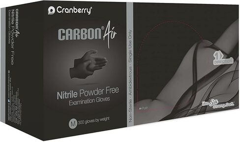 قفازات فحص خالية من مسحوق النتريل الكربوني CR3267 من Cranberry، للاستعمال مرة واحدة، 2.5 مل، أسود، متوسط ​​(عبوة من 300) مصنف كيميائيًا، مقاومة للفنتانيل، احتمالية منخفضة لالتهاب الجلد in Kuwait