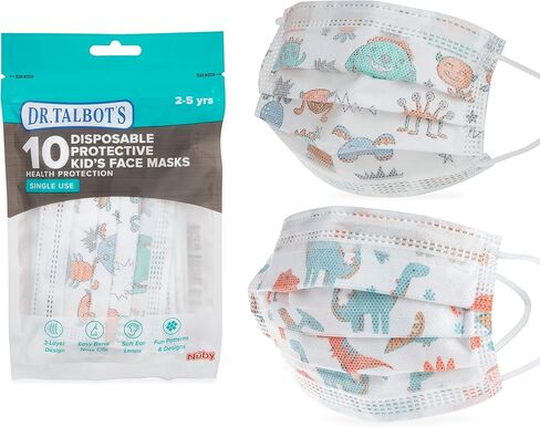 Dr. Talbot's Disposable Protective Face Masks for Boys 2-5 Years - 10-Count - Disposable 3-Layer Single Use Face Masks with Easy-Bend Nose Clip and Soft Ear Loops in Kuwait