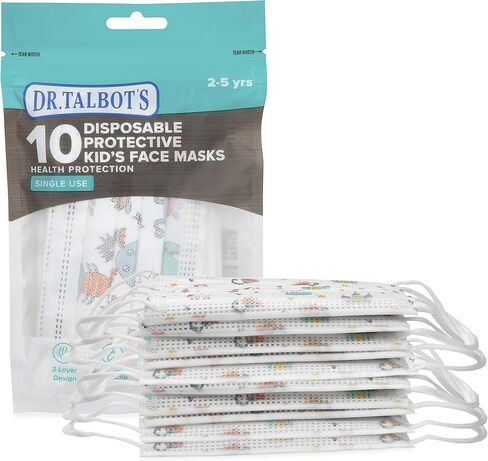 Dr. Talbot's Disposable Protective Face Masks for Boys 2-5 Years - 10-Count - Disposable 3-Layer Single Use Face Masks with Easy-Bend Nose Clip and Soft Ear Loops in Kuwait