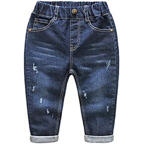 Evelin LEE Toddles Baby Little Boys/Girls Elastic Waist Denim Ripped Pants Jeans in Saudi Arabia