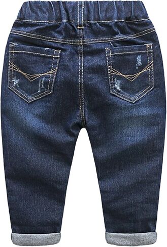 Evelin LEE Toddles Baby Little Boys/Girls Elastic Waist Denim Ripped Pants Jeans in Saudi Arabia