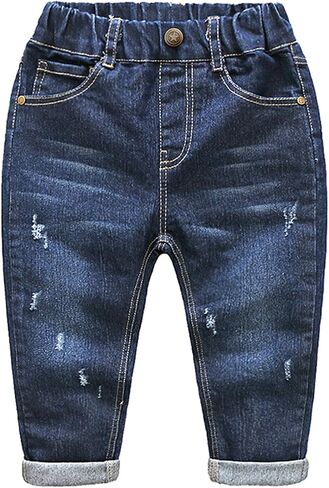 Evelin LEE Toddles Baby Little Boys/Girls Elastic Waist Denim Ripped Pants Jeans in Saudi Arabia