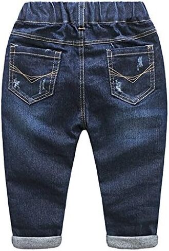 Evelin LEE Toddles Baby Little Boys/Girls Elastic Waist Denim Ripped Pants Jeans in Saudi Arabia