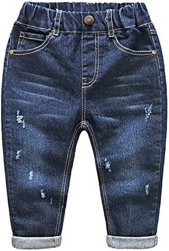 Evelin LEE Toddles Baby Little Boys/Girls Elastic Waist Denim Ripped Pants Jeans in Saudi Arabia