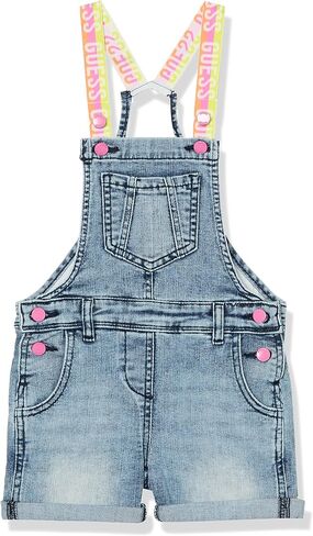 GUESS Girls' Striped Elastic Logo Taping Stretch Denim Shortall in Saudi Arabia